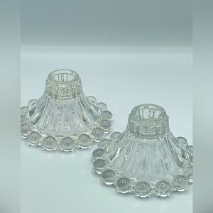 Pair of Vintage Anchor Hocking Glass Bubble Boopie Candle Holders